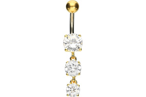 Titan 3 Cristales grandes Plata de ley 925 Piercing en el ombligo Barbell piercinginspiration®