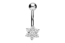 Laden Sie das Bild in den Galerie-Viewer, Titan Kleine Blume Kristalle 925 Silber Bauchnabelpiercing Barbell piercinginspiration®