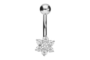 Titanium Small Flower Crystals 925 Silver Navel Piercing Barbell piercinginspiration®