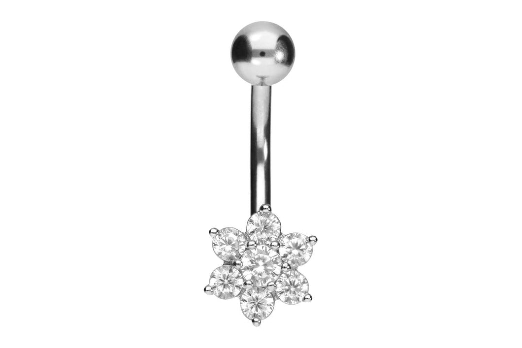 Titan Kleine Blume Kristalle 925 Silber Bauchnabelpiercing Barbell piercinginspiration®