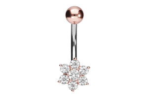 Titanium Small Flower Crystals 925 Silver Navel Piercing Barbell piercinginspiration®