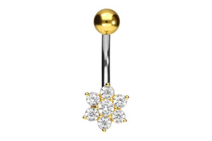 Piercing all'ombelico in argento 925 con cristalli a fiore piccolo in titanio piercinginspiration®
