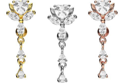 Titan Kristall Lotus Blüte Kristalle 925 Sterling Silber Bauchnabelpiercing Barbell piercinginspiration®