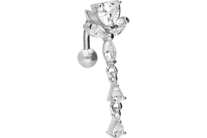 Titanium Crystal Lotus Blossom Crystals 925 Sterling Silver Navel Piercing Barbell piercinginspiration®