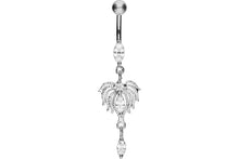 Upload the image to the gallery viewer, Titanium Feather Palm Crystal 925 Sterling Silver Navel Barbell piercinginspiration®