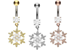 Piercing per ombelico in argento sterling 925 con cristalli di fiocco di neve in titanio piercinginspiration®