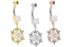 Titanium Snowflake Crystals 925 Sterling Silver Navel Piercing Barbell piercinginspiration®