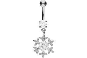 Titanium Snowflake Crystals 925 Sterling Silver Navel Piercing Barbell piercinginspiration®