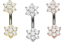 Carica l'immagine nel visualizzatore della galleria, Titanio Double Small Flower Crystals 925 Silver Piercing Navel Barbell Double piercinginspiration®