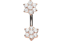 Carica l'immagine nel visualizzatore della galleria, Titanio Double Small Flower Crystals 925 Silver Piercing Navel Barbell Double piercinginspiration®