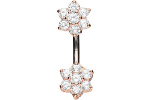 Titan Doppel Kleine Blume Kristalle 925 Silber Bauchnabelpiercing Barbell piercinginspiration®