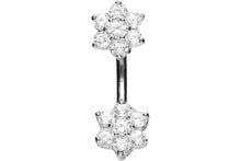 Laden Sie das Bild in den Galerie-Viewer, Titan Doppel Kleine Blume Kristalle 925 Silber Bauchnabelpiercing Barbell piercinginspiration®