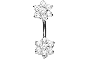 Titanium Double Small Flower Crystals 925 Silver Navel Piercing Barbell piercinginspiration®