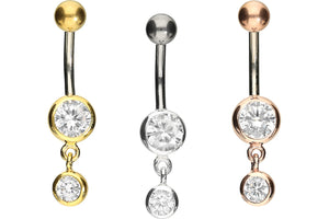 Titanium 2 Crystals Pendant Navel Piercing Barbell piercinginspiration®