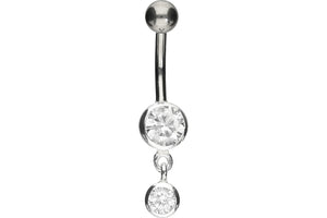 Titan 2 Kristalle Anhänger Bauchnabelpiercing Barbell piercinginspiration®