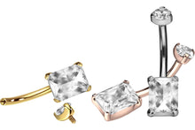 Load image into gallery viewer, Titanium Rectangle Set Crystal Belly Button Barbell piercinginspiration® <