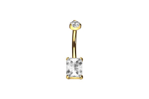Titanium rectangle set crystal navel piercing internal thread barbell piercinginspiration®
