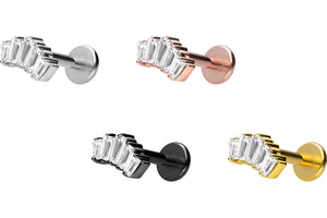 Titanium Internal Thread Labret 5 Baguette Crystals Ear Piercing Plate Flat piercinginspiration®