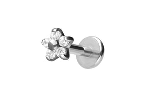 Piercing per orecchio fiore in titanio con filettatura interna Labret 5 cristalli piercinginspiration®