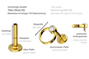 Titanium Crystal Ball Clamp Ring Internally Threaded Labret Ear Piercing piercinginspiration®