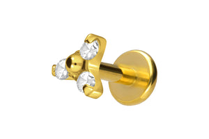 Titanium Internal Threaded Labret 3 Crystals Flower Ear Piercing piercinginspiration®