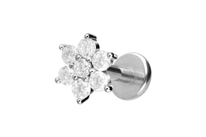Piercing de oreja de flor de titanio con hilo interno Labret de flor de cristal piercinginspiration®