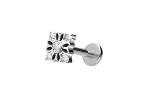 Titanium Lotus Flower 5 Crystals Square Internally Threaded Labret Ear Piercing piercinginspiration®
