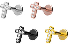 Upload the picture to the gallery viewer, Titanium Female Thread Labret Crystals Cross Barbell Ear Piercing piercinginspiration®