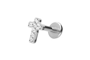 Titanium Internal Threaded Labret Crystals Cross Barbell Ear Piercing piercinginspiration®