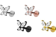 Titan Innengewinde Labret 4 Kristalle Schmetterling Ohrpiercing piercinginspiration®