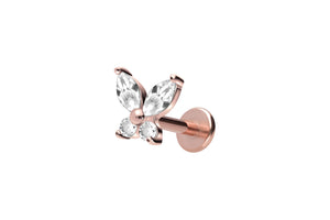 Titanium Internally Threaded Labret 4 Crystals Butterfly Ear Piercing piercinginspiration®