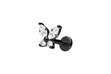 Load the image into the gallery viewer, Titanium Female Threaded Labret 4 Crystals Butterfly Ear Piercing piercinginspiration®