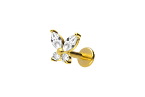 Titan Innengewinde Labret 4 Kristalle Schmetterling Ohrpiercing piercinginspiration®