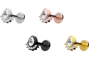 Titanium Internal Thread Labret Crystal Drop 6 Crystals Ear Piercing Plate Flat piercinginspiration®