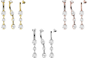 Titan 4 Kristalle Mini Bauchnabelpiercing Innengewinde Barbell piercinginspiration®