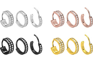 Titanium Hoop Earrings Clicker Ring Crystals Stud Earrings Pair Wide Earrings piercinginspiration®