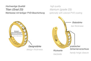 Titanium Hoop Earrings Clicker Ring Crystals Stud Earrings Pair Wide Earrings piercinginspiration®