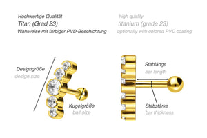 Titan 5 Kugeln Kristalle Ohrstecker Ohrpiercing piercinginspiration®