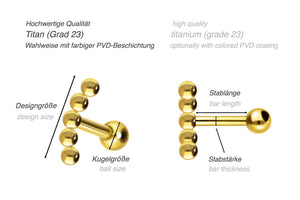 Titan 5 Kugeln Ohrstecker Ohrpiercing piercinginspiration®