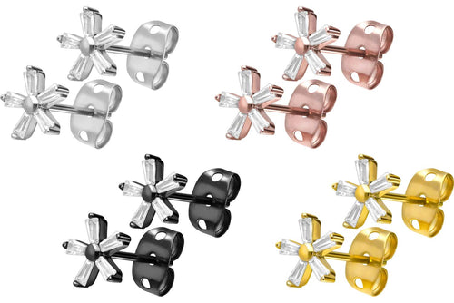 Titan 5 Kristalle Baguette Blume Ohrstecker Ohrringe Paar piercinginspiration®