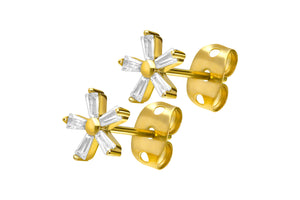 Titanium 5 Crystals Baguette Flower Stud Earrings Pair piercinginspiration®