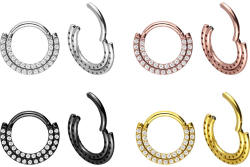 Titan Multiple Kristalle Zwei Reihen Doppel Clicker Ring piercinginspiration®