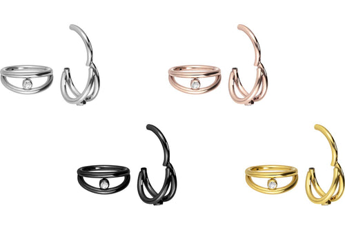 Titan Zweifach Kristall Doppel Ring 2 Ringe Clicker piercinginspiration®