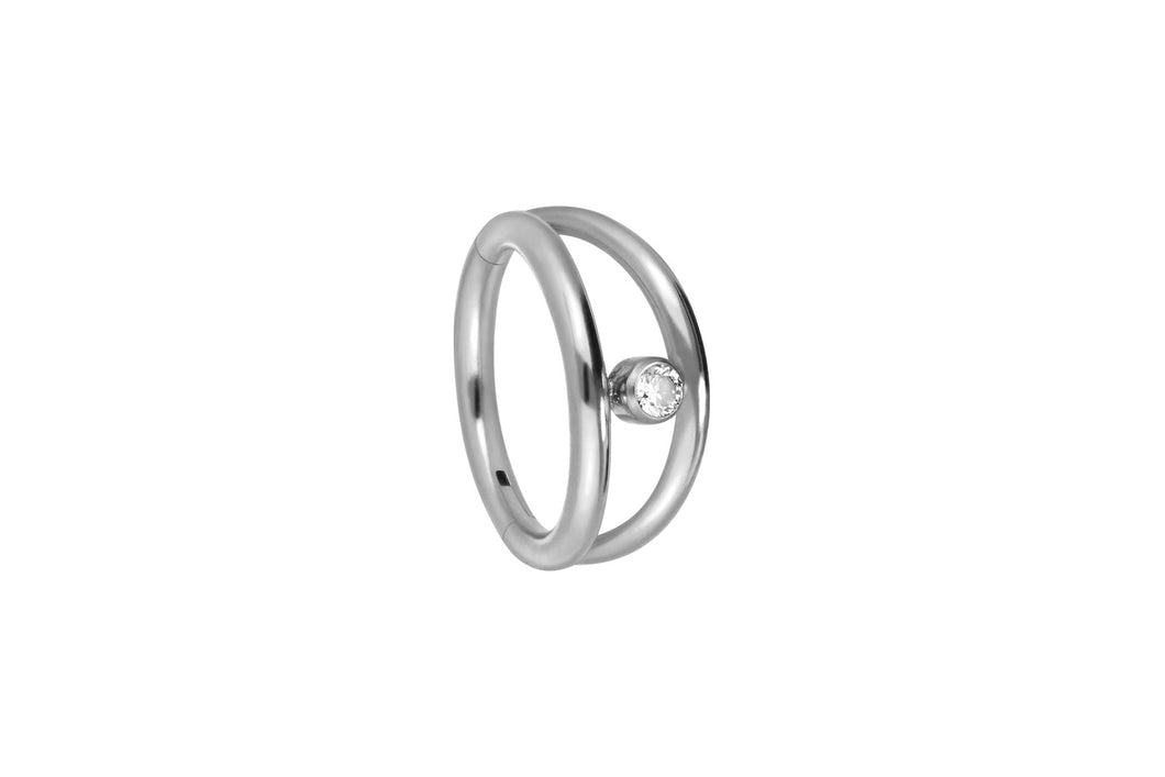 Titan Zweifach Kristall Doppel Ring 2 Ringe Clicker piercinginspiration®