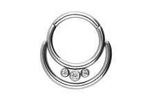 Load the picture into the gallery viewer, Titanium Double Clicker Ring 3 Crystals piercinginspiration®