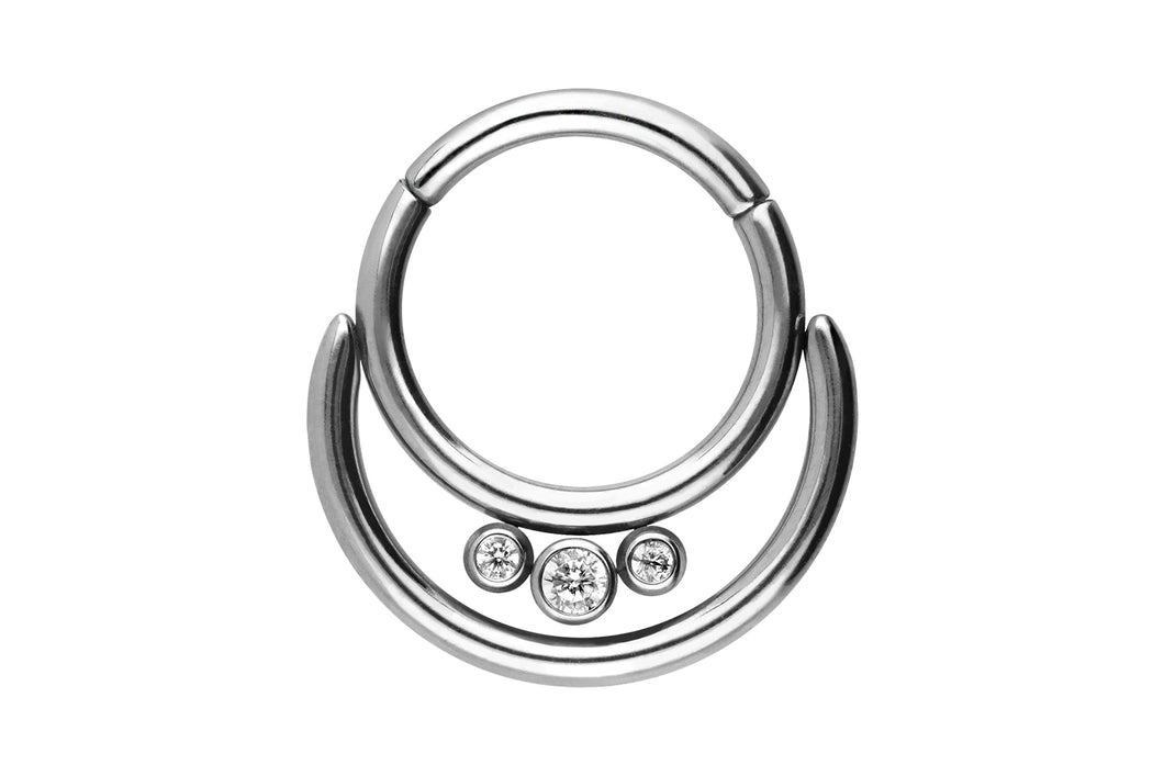Titan Doppel Clicker Ring 3 Kristalle piercinginspiration®