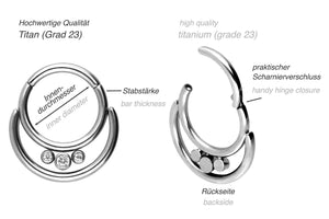 Titanium double clicker ring 3 crystals piercinginspiration®