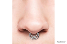 Load the picture into the gallery viewer, Titanium Double Clicker Ring 3 Crystals piercinginspiration®