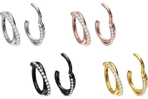 Titan Clicker 2 Ringe Eingefasste Kristalle Überkreuzt piercinginspiration®