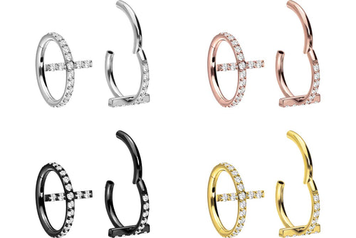 Titan Kreuz Clicker Ring Eingefasste Kristalle piercinginspiration®